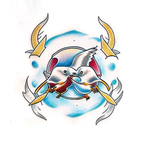 4 seagulls representing born, learn, adapt, and fly tattoo design idea