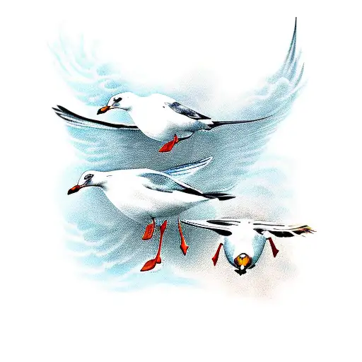 four  seagulls representing born, learn, adapt, and fly tattoo design idea