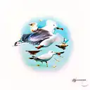 4 seagulls representing born, learn, adapt, and fly tattoo design idea