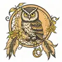 owl moon dreamcatcher pentagram tattoo design idea