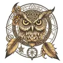 owl moon dreamcatcher pentagram tattoo design idea