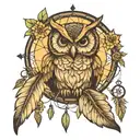 owl moon dreamcatcher pentagram tattoo design idea