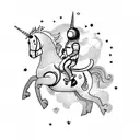 astronaut on a unicorn with wings, horse is on two legs with front two lifted up; background has mushrooms with galaxy tattoo design idea