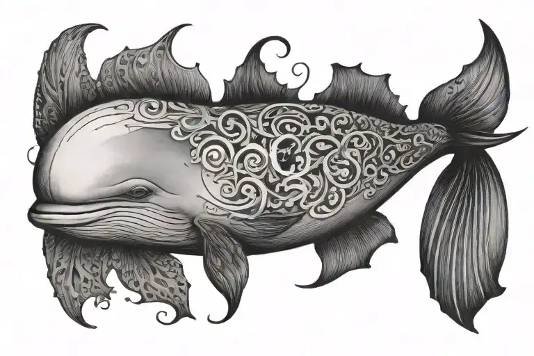 I want a minimalist tatto design about whale, jelyfish and anchor and wings tattoo design idea