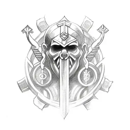The tattoo design encompasses the god of war Mars, the Vikings, the Slavs, battle, bravery, brotherhood and victory. Ele tattoo design idea