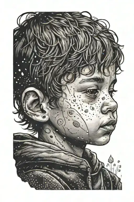 A lonely child with trust issues, fear of ending up alone but focused and ambitious for his future tattoo design idea