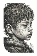 A lonely child with trust issues, fear of ending up alone but focused and ambitious for his future tattoo design idea