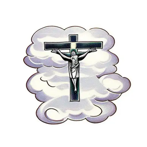 christ cross, clouds, religious token, tatoo for a dead grandparent, France  tattoo design idea
