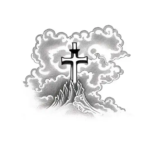 religious tatoo with clouds, Christ cross, the date "august 28th 2019" and it should fit my forearm tattoo design idea
