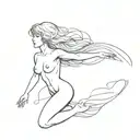 Black And White Female Nude Greek God With Wigs Flying, Super Sexy And Revealing, Elegant, Hot. tattoo design idea