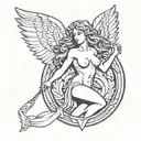 sheild logo with Female Nude Greek God With Wigs Flying, Super Sexy And Revealing, Elegant, Hot. tattoo design idea