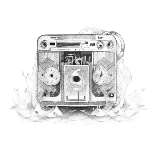 A walkman cassette tape melting into musical notes tattoo design idea