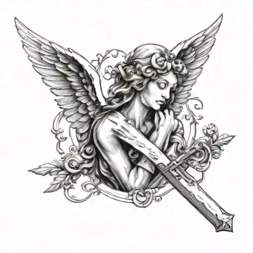 angel with a cross on throat tattoo tattoo design idea
