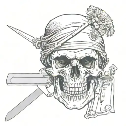 skull with a knife in its mouth. wearing a berett of The german Bundeswehr  tattoo design idea