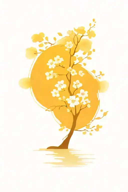 cherry blossom tree at a lake tattoo design idea