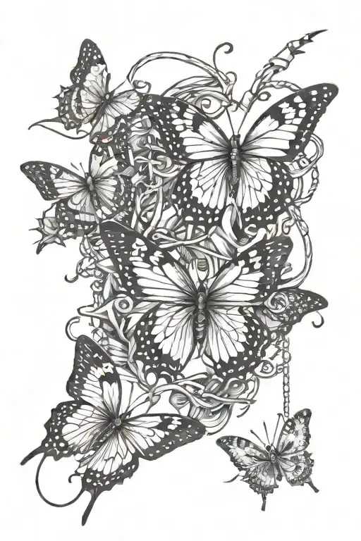multiple butterflies breaking through chains and lightening bolts  tattoo design idea