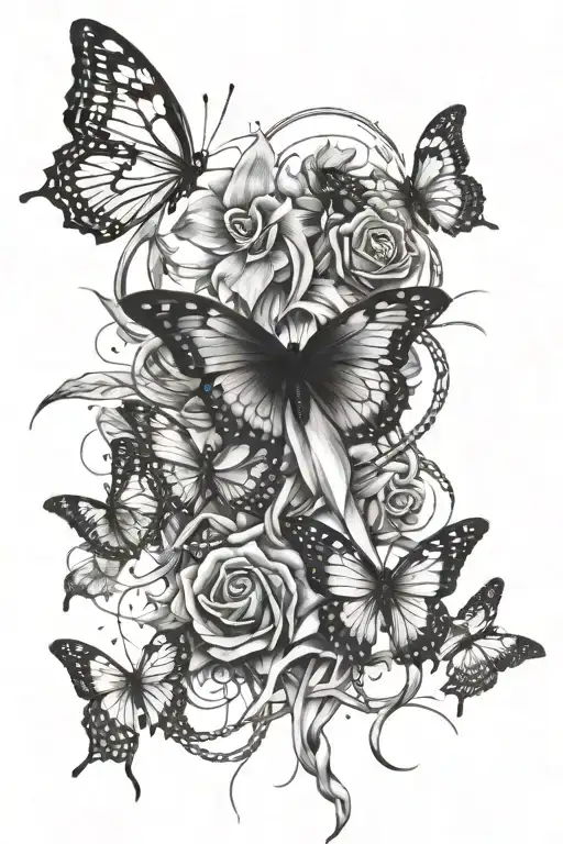 multiple butterflies climbing up the arm breaking through chains and lightening bolts  tattoo design idea