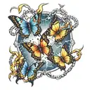 multiple butterflies breaking through chains with lightening bolts  tattoo design idea