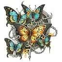 multiple butterflies breaking through chains with lightening bolts  tattoo design idea