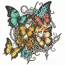multiple butterflies breaking through chains with lightening bolts  tattoo design idea