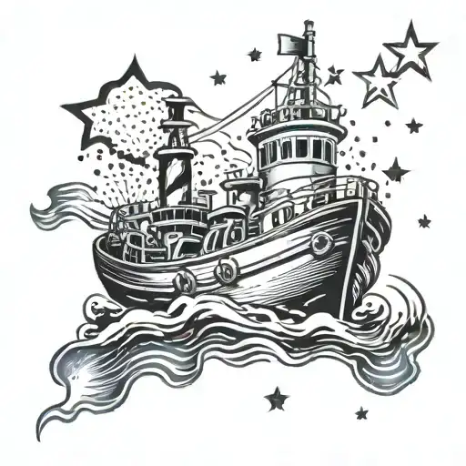 tugboat with stars tattoo design idea