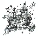 tugboat with stars tattoo design idea