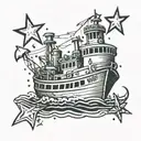 tugboat with stars tattoo design idea