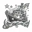 tugboat with stars tattoo design idea