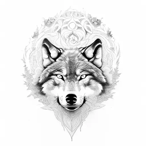 A large floral design with hidden wolf silhouettes tattoo design idea
