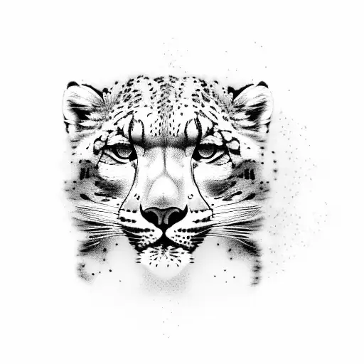 A minimalist tattoo of a snow leopard walking across a historical map tattoo design idea