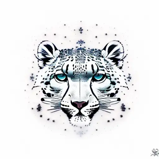A minimalist tattoo of a snow leopard walking across a historical map tattoo design idea