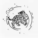 A minimalist tattoo of a snow leopard walking across a historical map tattoo design idea