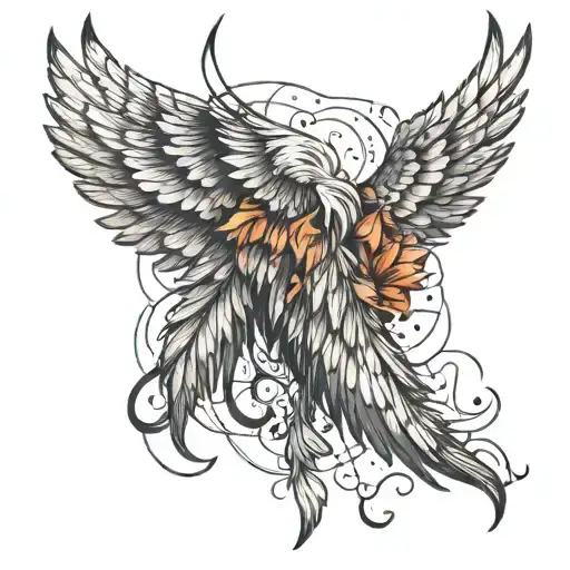 wings with falling feathers falling tattoo design idea