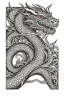 dragon sleeve wraps around the arm and turns into patterns in tribal style tattoo design idea