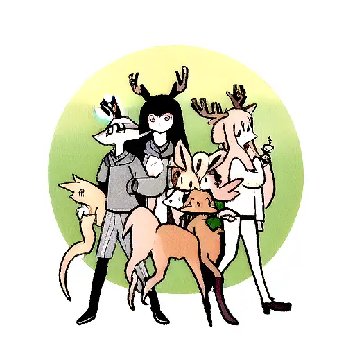 a group of friendly of a rat , a fox, a squid, a deer and a priranha tattoo design idea