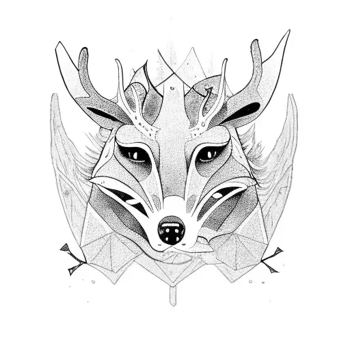 a group of 5 animal a rat , a fox, a squid, a deer and a priranha tattoo design idea