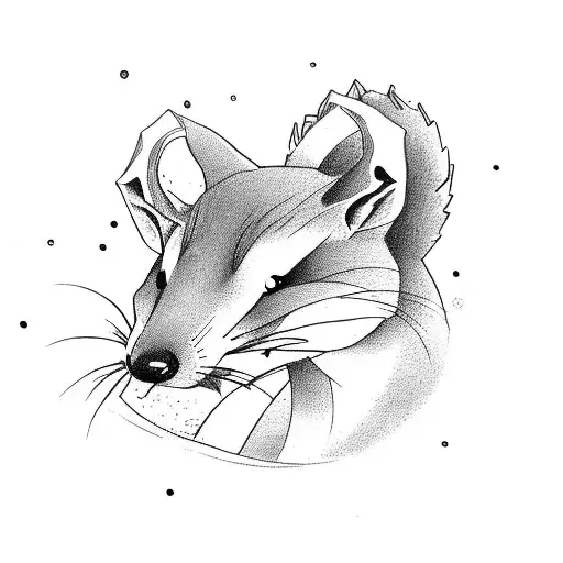 a group of 5 friendly of a rat , a fox, a squid, a deer and a priranha tattoo design idea