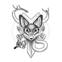 a group of 5 animal a rat , a fox, a squid, a deer and a priranha tattoo design idea