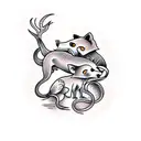 a group of 5 animal a rat , a fox, a squid, a deer and a priranha tattoo design idea