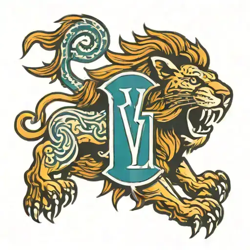 letters V L lion roaring tattoo design idea
