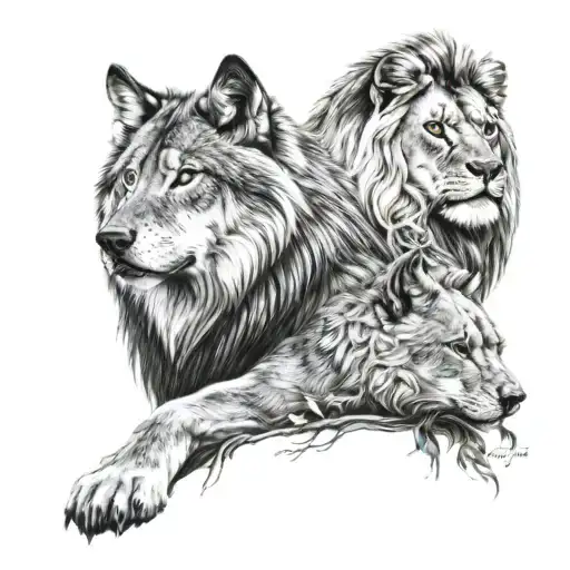 Wolf and lion tattoo design idea