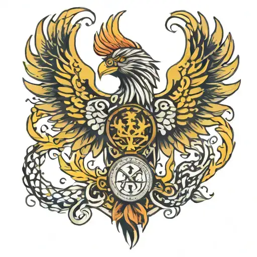 phoenix holding vegvisir on chest and shoulder   tattoo design idea