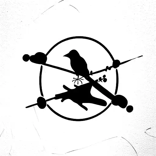 Black birds fling arround a cross and a guitar tattoo design idea