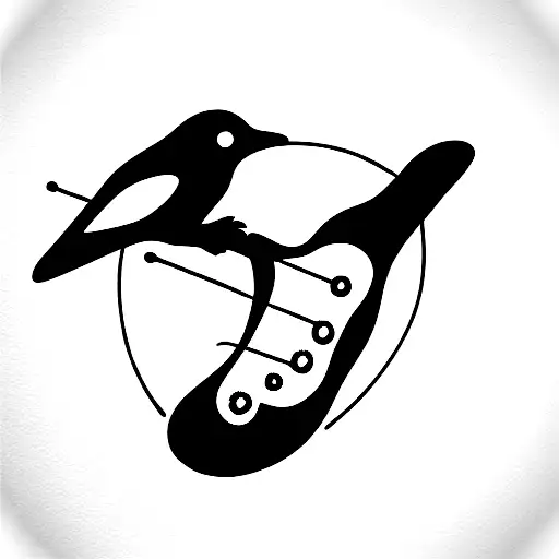 Black birds fling arround a guitar tattoo design idea