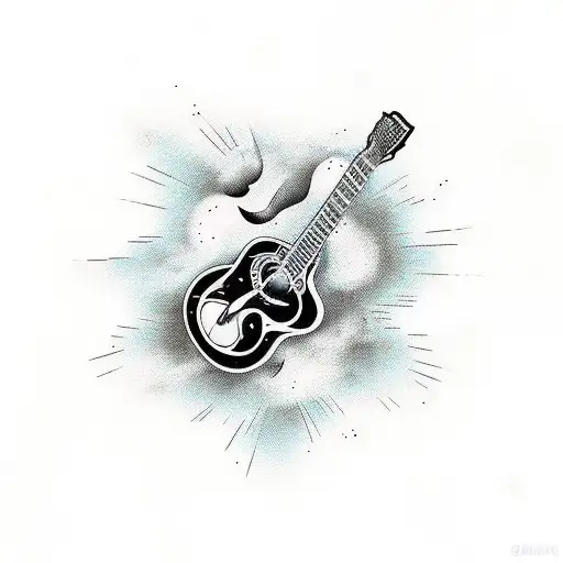 Black birds fling arround a cross e guitar tattoo design idea