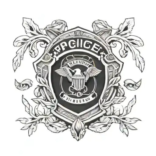 A detailed wood carving of a police badge intertwined with coffee beans and gaming symbols tattoo design idea