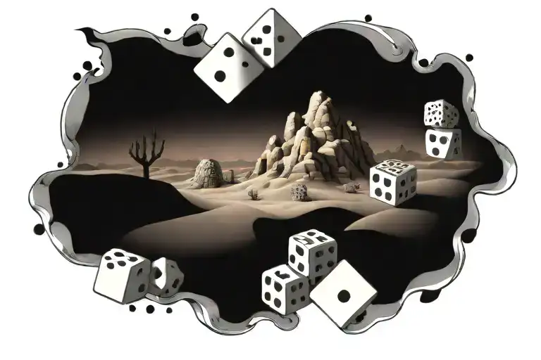desert landscape and dice intertwined tattoo design idea