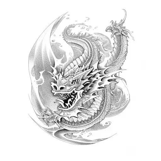 japanese, dragon, water, sleeve, waves, hd tattoo design idea