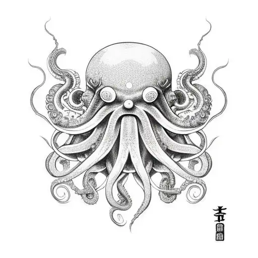 octopus wrapped around tengu mask with tentacles cut off tattoo design idea