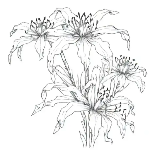 draw a sketch for a full-length lycoris spider flower tattoo with Chinese characters tattoo design idea